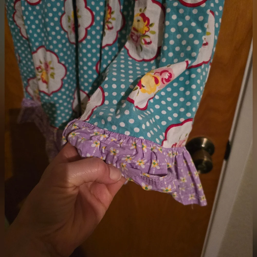 Jelly The Pug Floral and Polka Dot Dress with Yellow Buttons